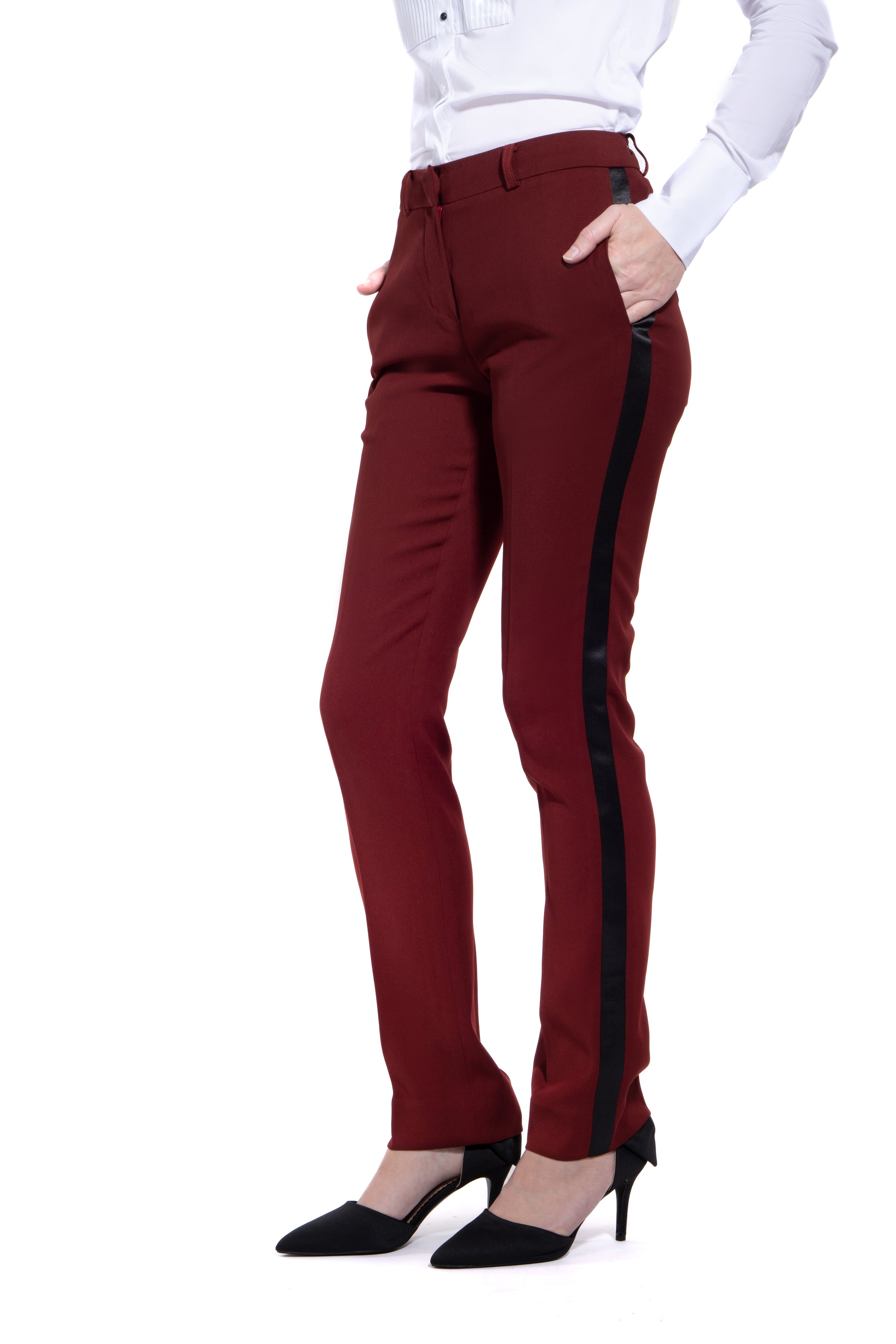 Burgundy Ultra Slim Fit Tuxedo Pants for Women – LITTLE BLACK TUX