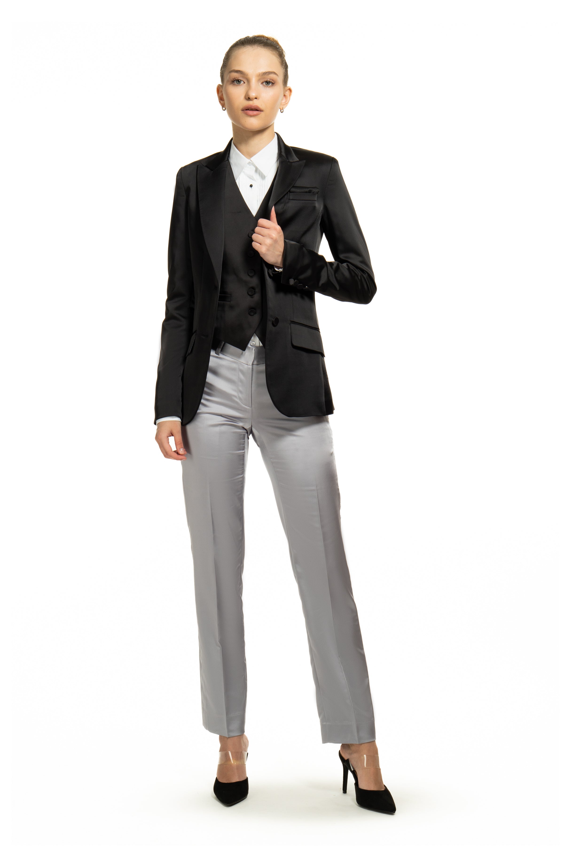 Women's Silver Gray Black Peak Tuxedo Jacket – LITTLE, 48% OFF