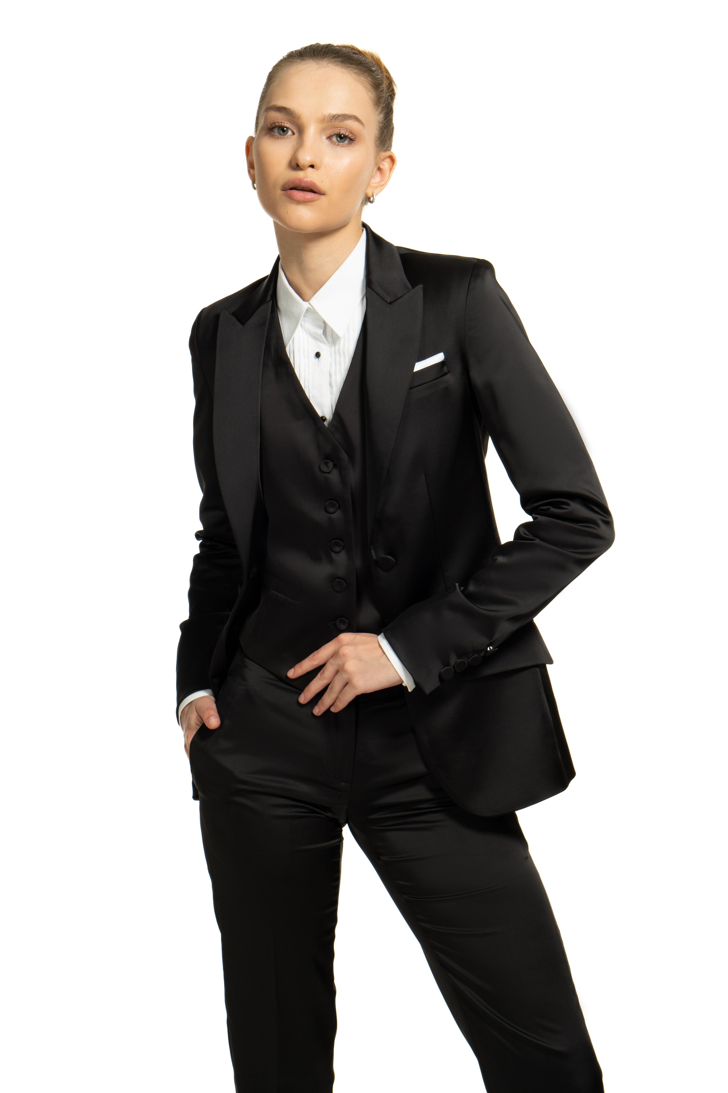 Tuxedo Ankle Pants with Duchess Satin Side Panel and Matching