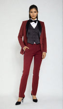 Burgundy & Black Slim Fit Tuxedo Pants