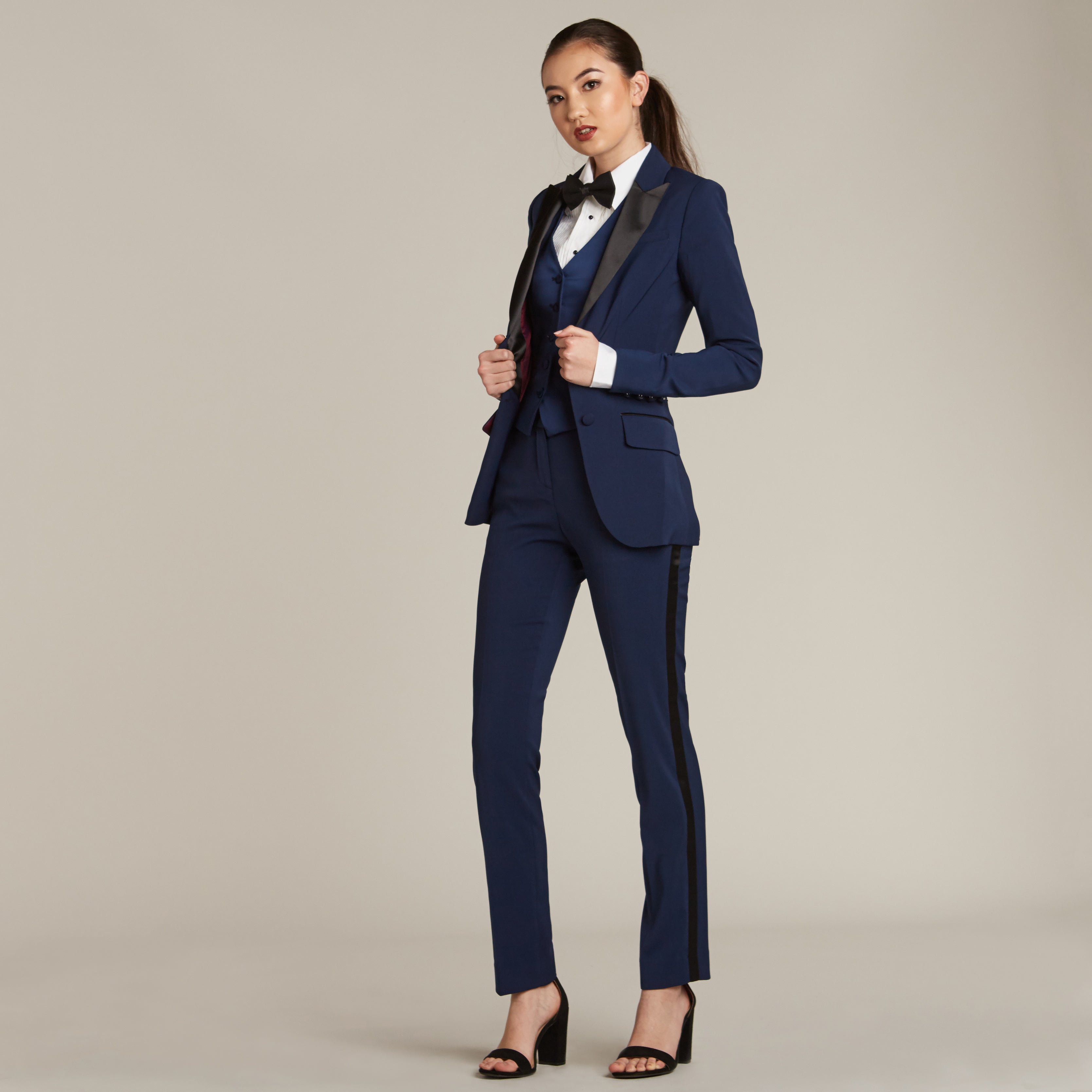 Royal Navy Blue Slim Fit Tuxedo Pants for Women – LITTLE BLACK TUX
