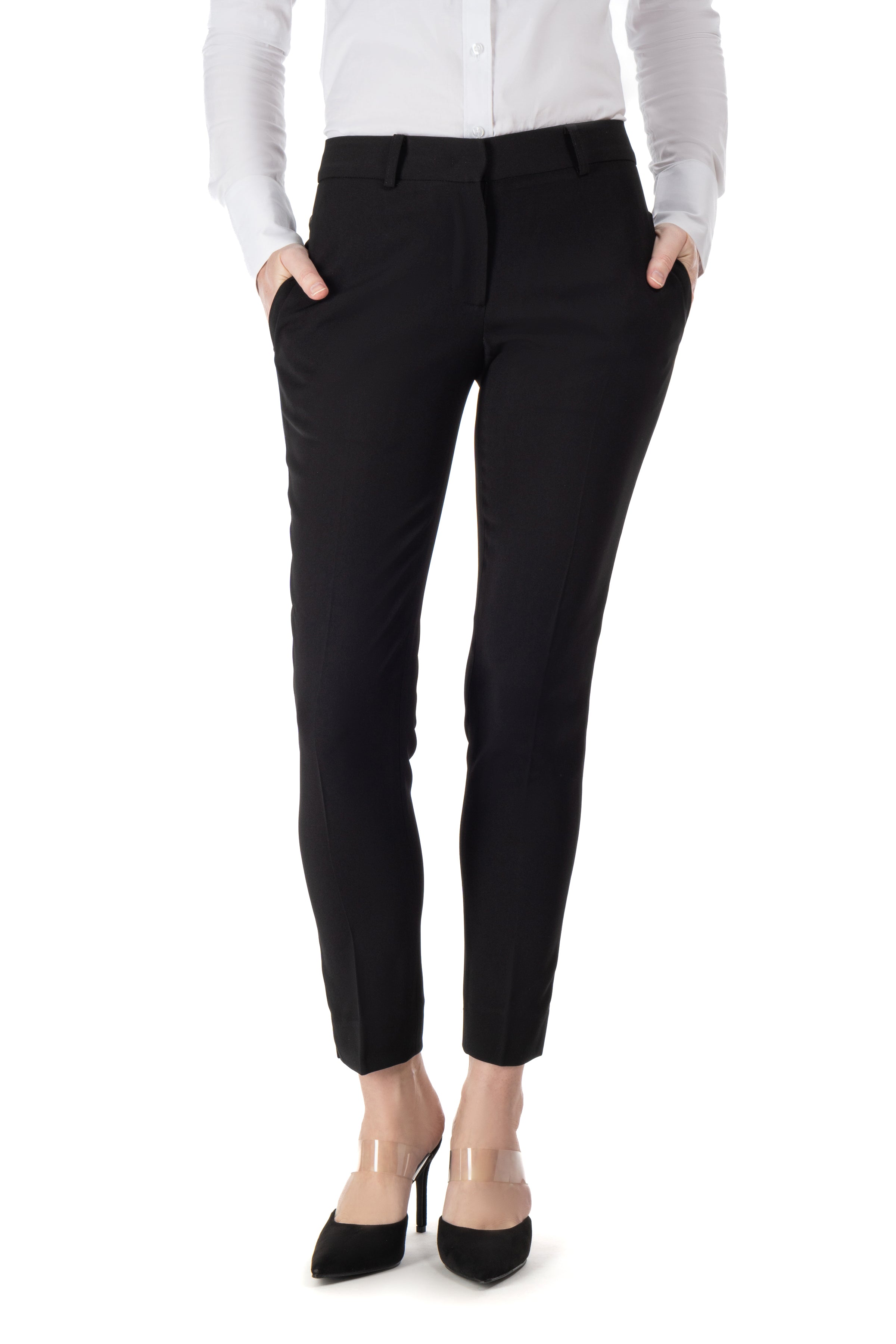  Women's Slim Fit Solid Color Suit Pants Black Straight