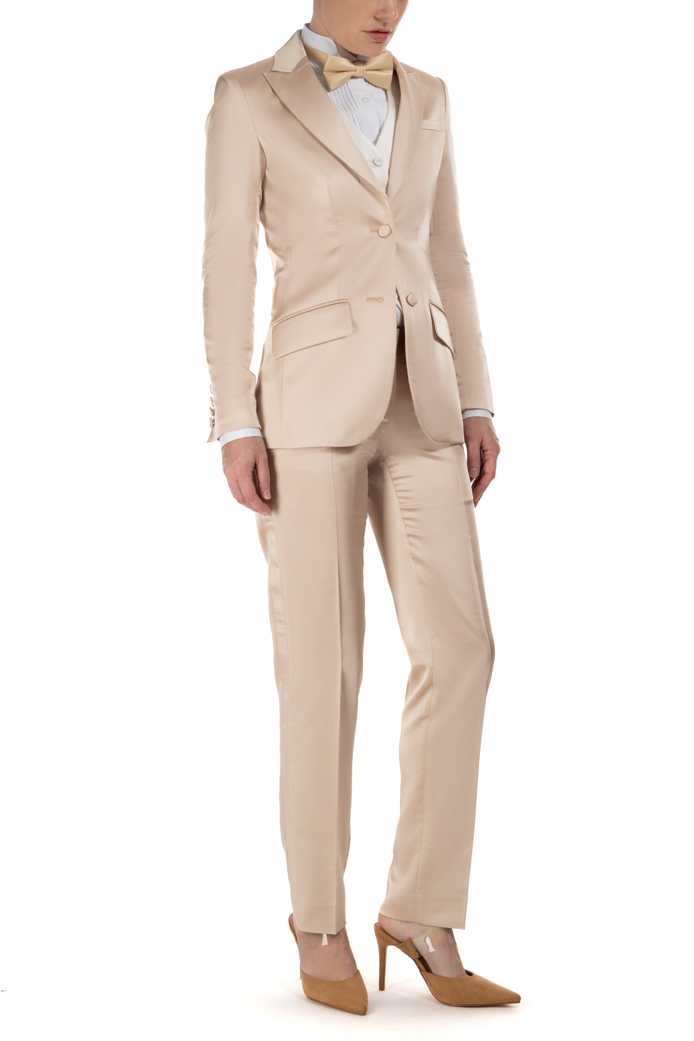 Cream tuxedo jacket sale with black lapels