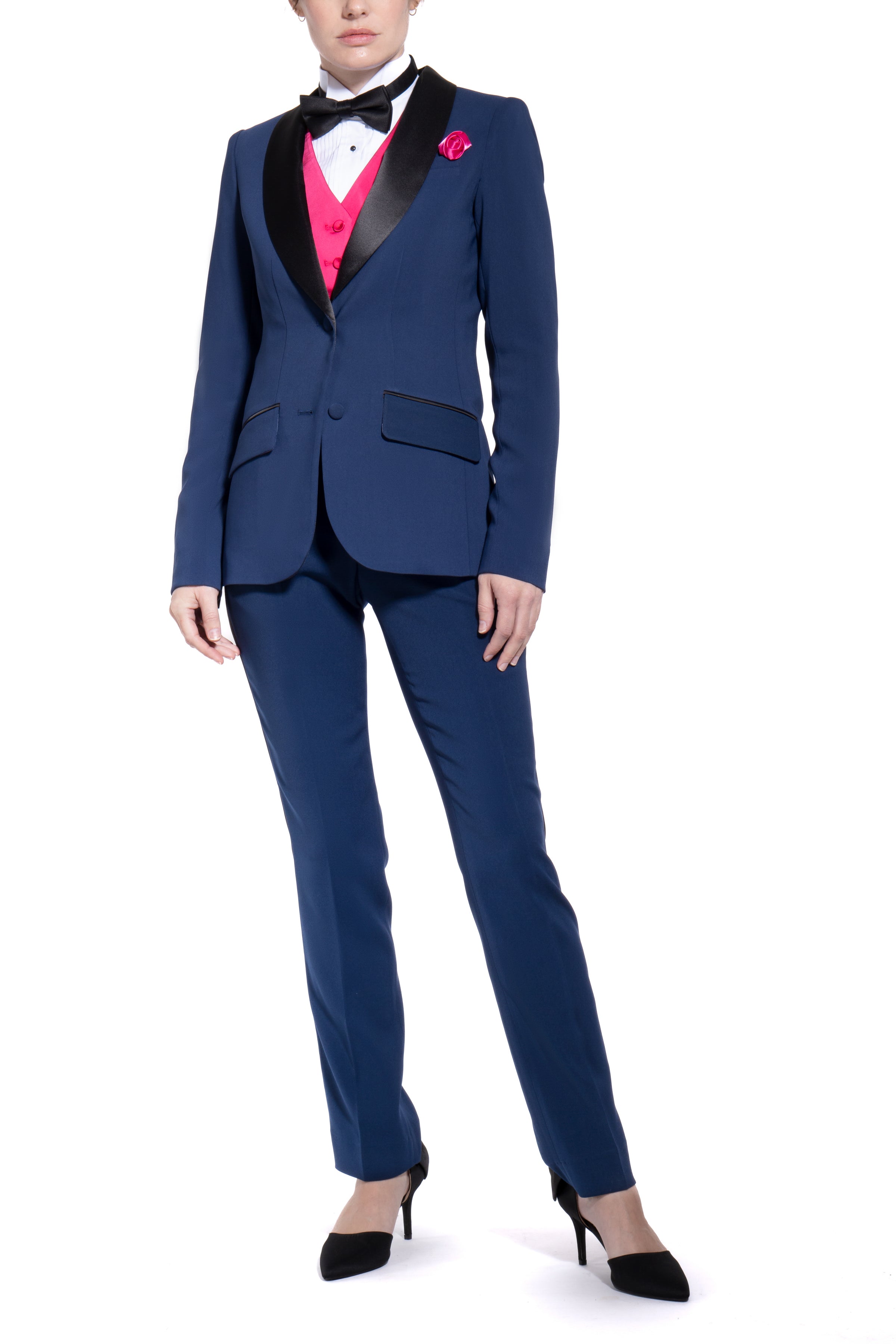 Royal Navy & Black Shawl Collar Tuxedo Jacket For Women – LITTLE