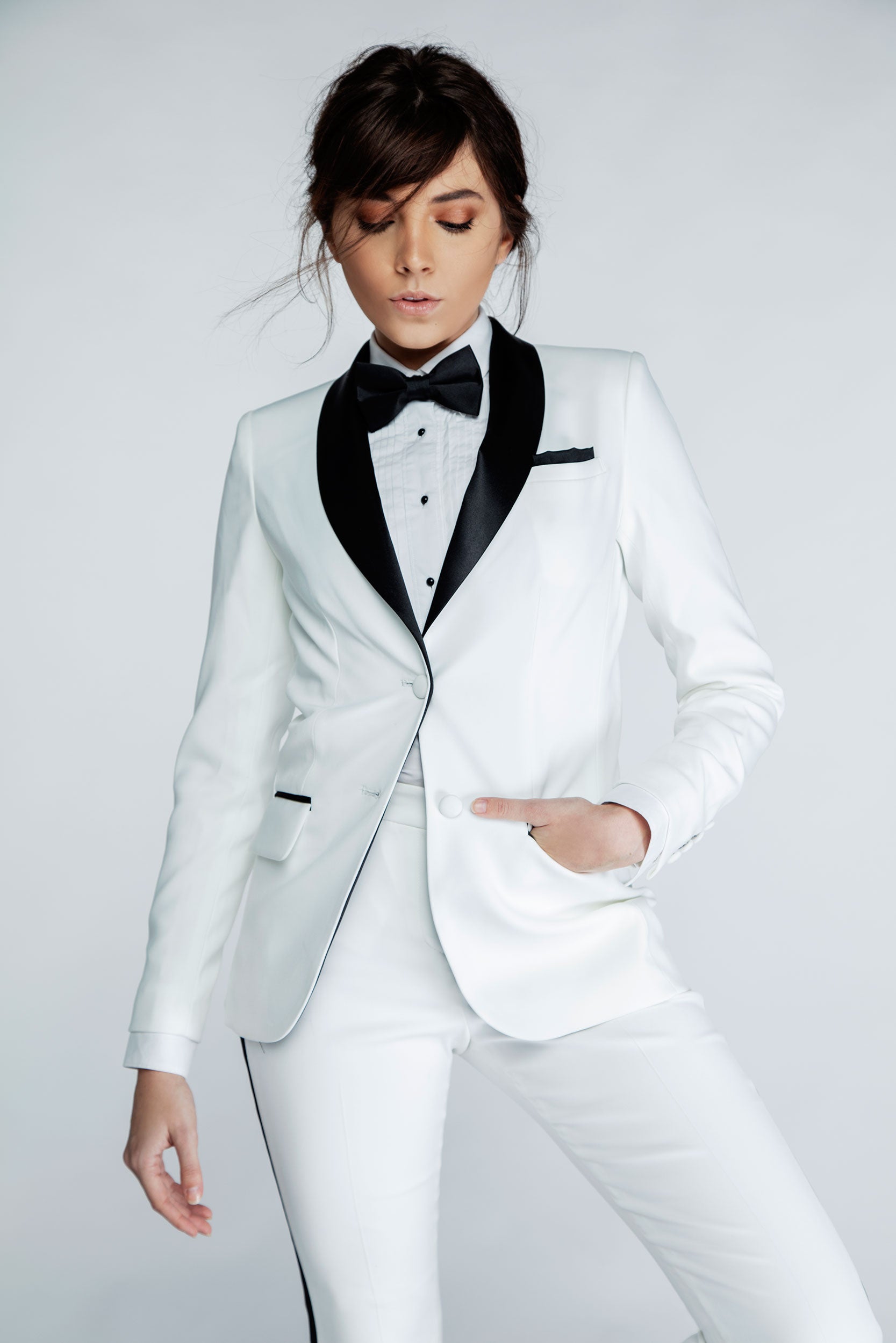 White tuxedo jacket deals with black shawl lapel