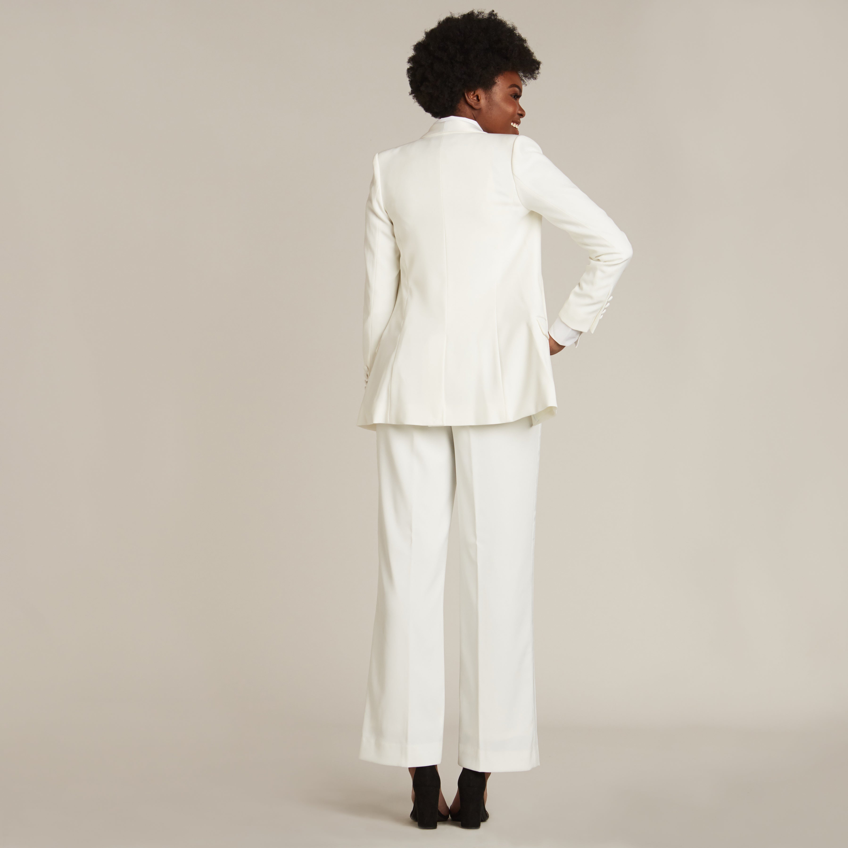 White Straight  Wide Fit Tuxedo Pants with Pockets  LITTLE BLACK TUX