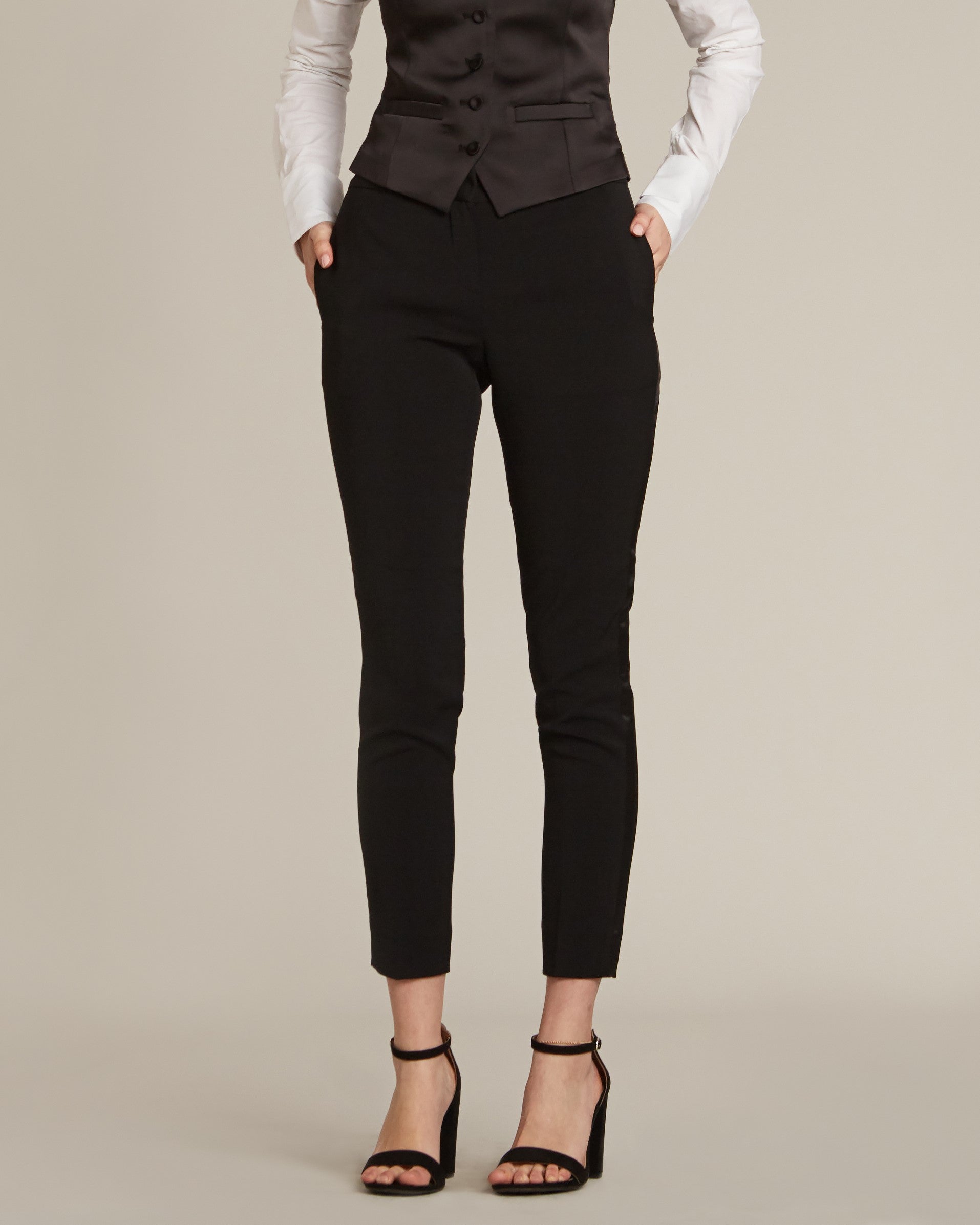 BKT50 Tuxedo Trouser in Super 120s Twill - Black with Grosgrain Stripe –  Brooklyn Tailors